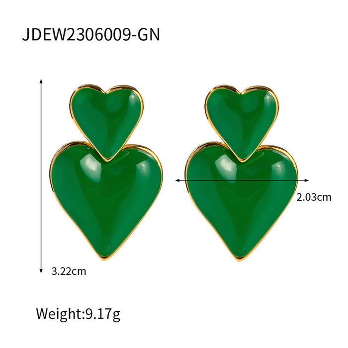 Trending European 18K Gold Plated Heart Enamel Pendant Earrings - Simple Fashion Jewelry for Women