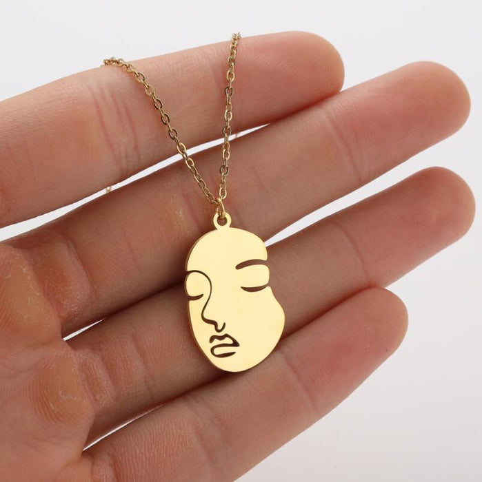 Abstract human face pendant necklace, mermaid creative personality Halloween witch clavicle chain European and American wholesale