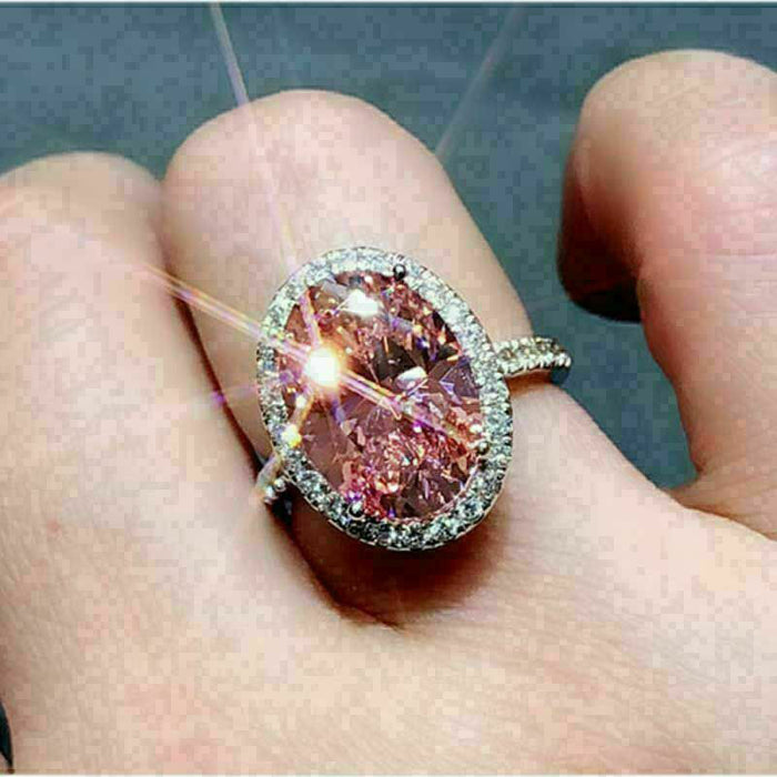 Anillo de moda con circonita rosa y temperamento de imitación de moissanita para mujer