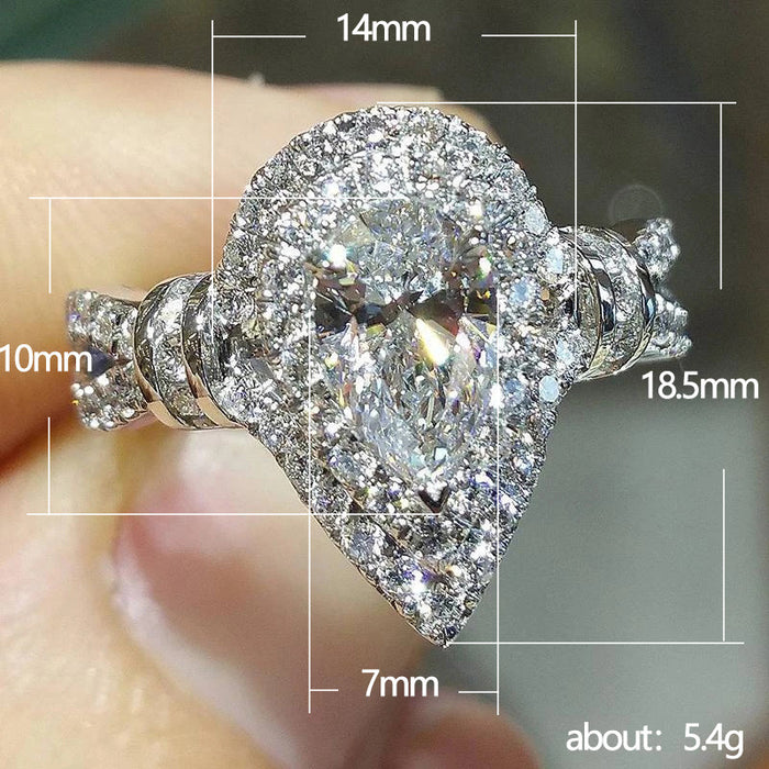 Pear-shaped teardrop micro-inlaid diamond simulated diamond ring