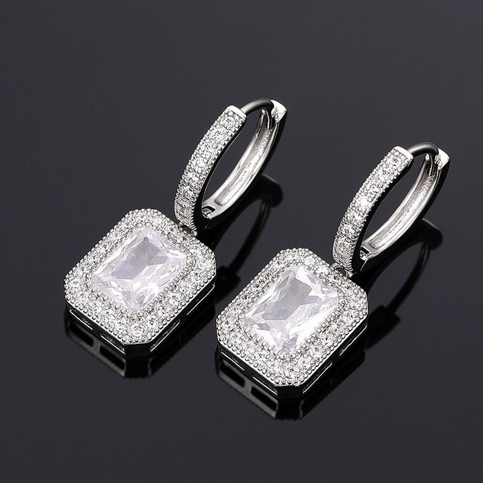 High-end princess square diamond earrings celebrity temperament evening earrings