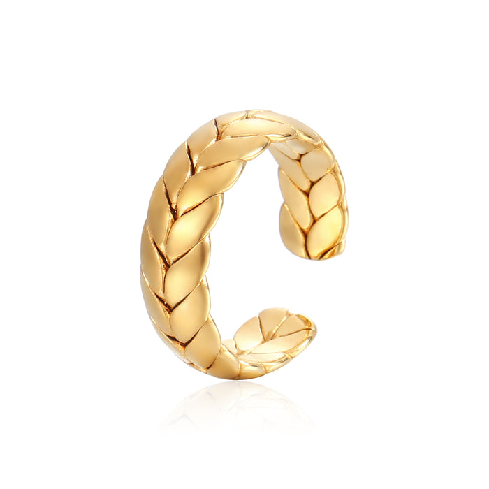 18K gold-plated wheat ear open ring, stainless steel women's trendy hand jewelry