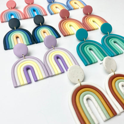 Colorful U-Shaped Clay Earrings - Trendy Rainbow Geometric Design