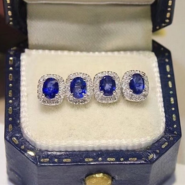 French elegant oval royal blue zircon earrings