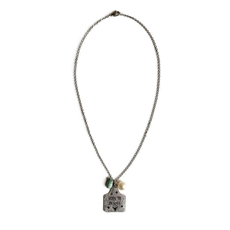 Bohemian Alloy Necklace with Vintage Geometric Pearls, Turquoise, and Western Cowboy Elements