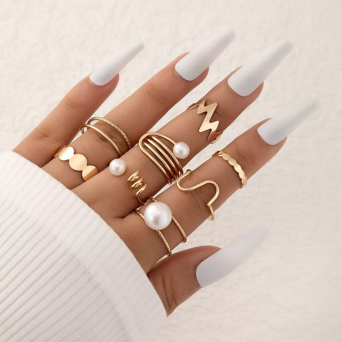 Minimalist Gold Ring Set - Simple Geometric Multi-Piece Rings for Women