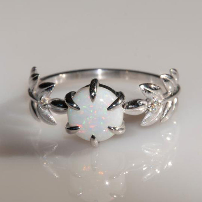 Artificial opal synthetic opal ring simple leaf ring