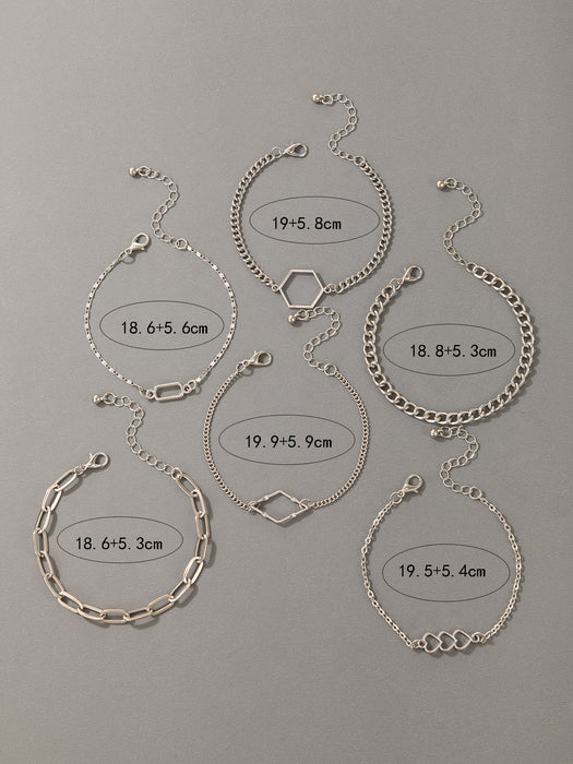 Conjunto de pulseras de cadena geométrica: colección de pulseras irregulares de aleación con forma de corazón