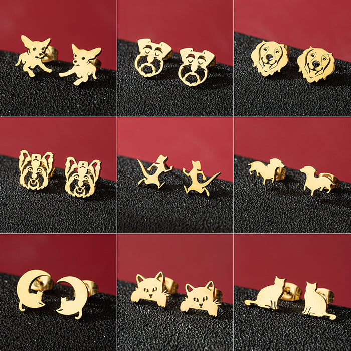 Dog and Cat Stainless Steel Stud Earrings - Cute and Playful Animal Jewelry