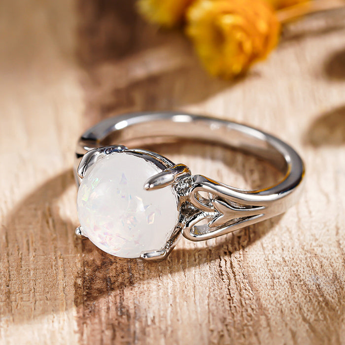 Floral Line Heart Shape Metal Imitation Opal Ring for Women