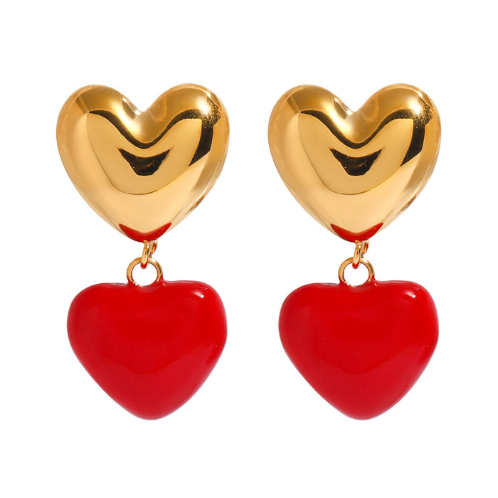 Stainless steel niche design heart drop earrings, small and exquisite earrings