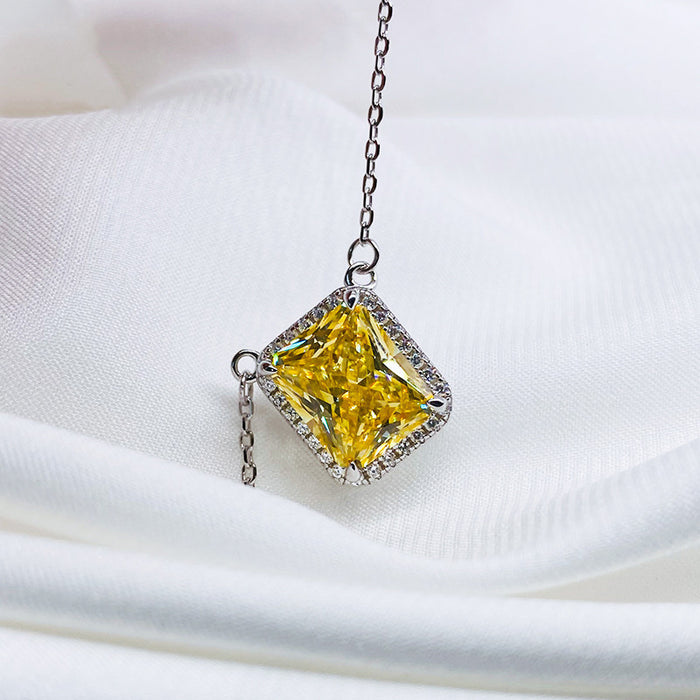 Small square pink zircon pendant clavicle necklace