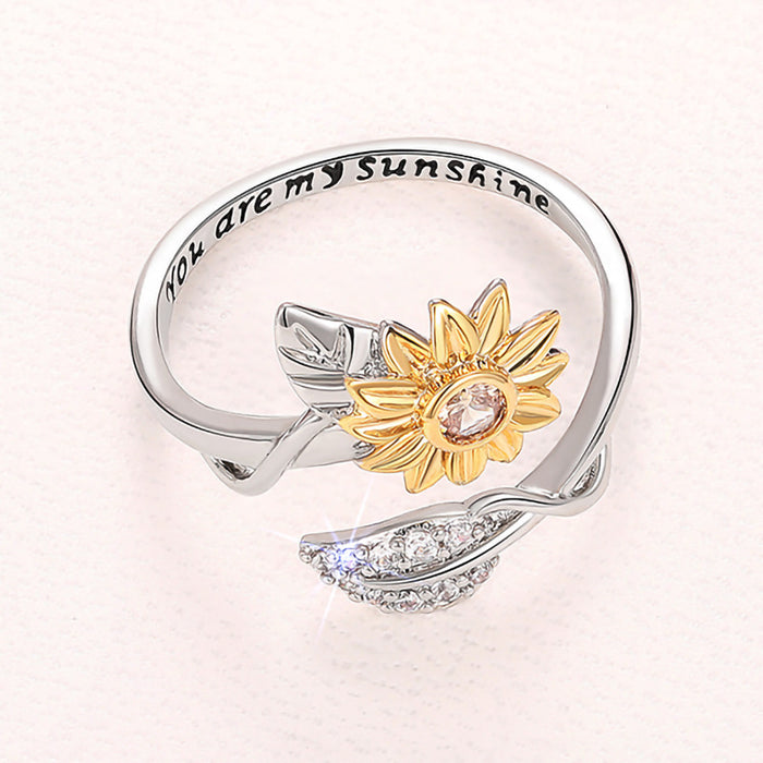 Sunflower flower adjustable ring realistic lettering fashion ring