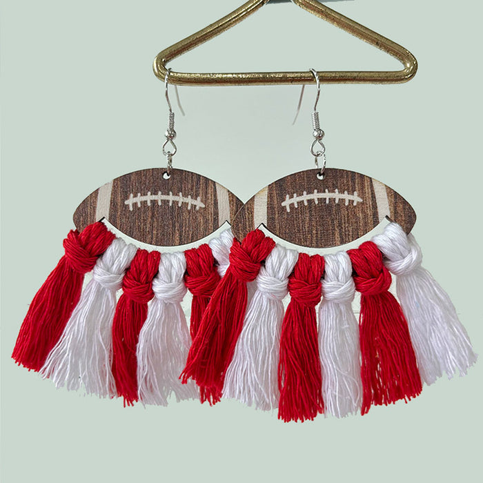 Sports Themed Woven Tassel Wooden Earrings for American Football Cheerleaders