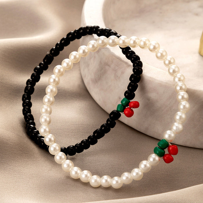 Ethnic Style Double-Layer Pearl Bracelet - Couple Black Beaded Bracelet Set