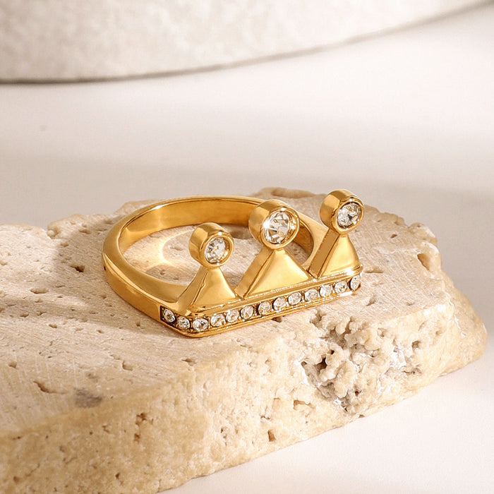 Stainless steel crown rhinestone zircon ring