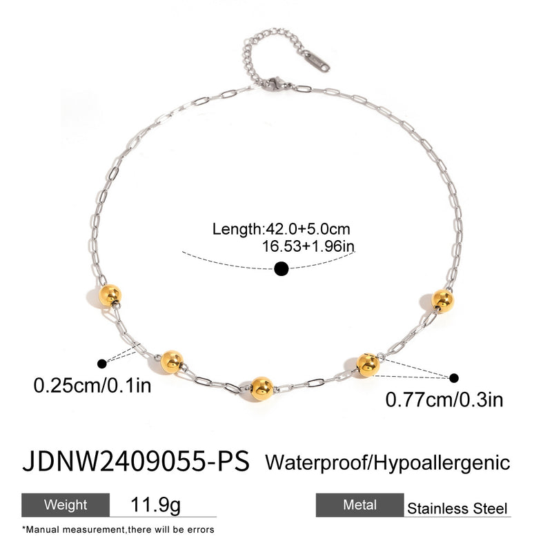 Stainless steel color matching beaded necklace clavicle chain titanium steel necklace pendant - wallojewerly 