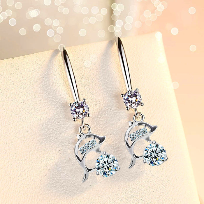 Dolphin zircon earrings long earrings for women