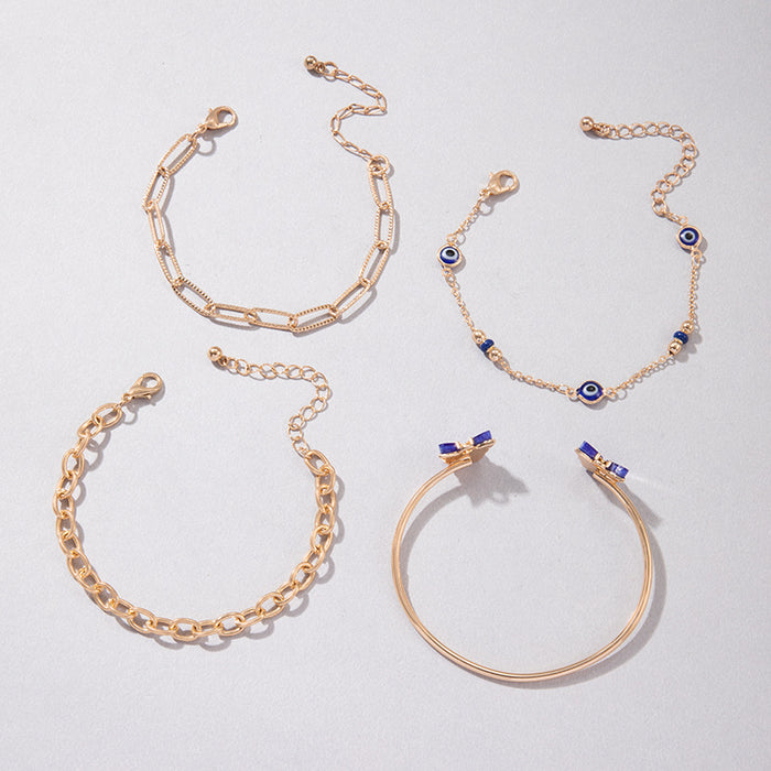 Conjunto de pulseras de mariposas azules galvanizadas: joyería de aleación de cuatro piezas para mujeres