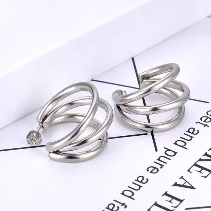 Titanium Steel Multi-layer Round Wire Round Earrings Women's Geometric Gold Plated 18K