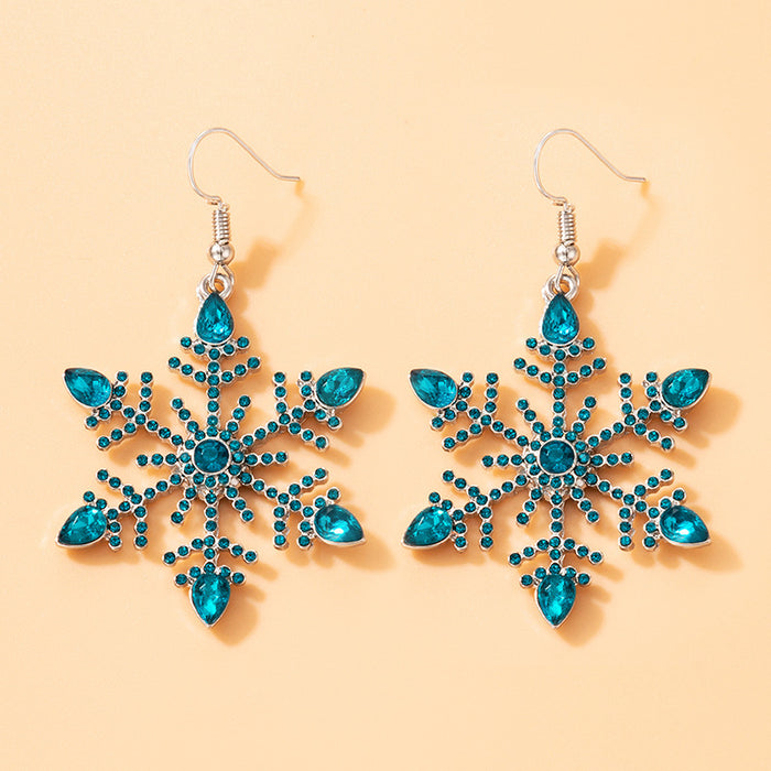 Blue diamond snowflake geometric irregular ear hook earrings