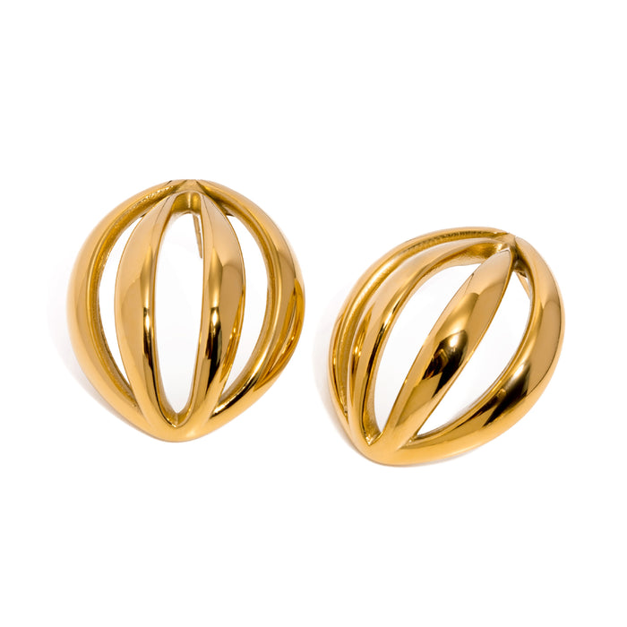 18K Gold Plated Stainless Steel Wrinkled Round Earrings - Simple Fashion Jewelry