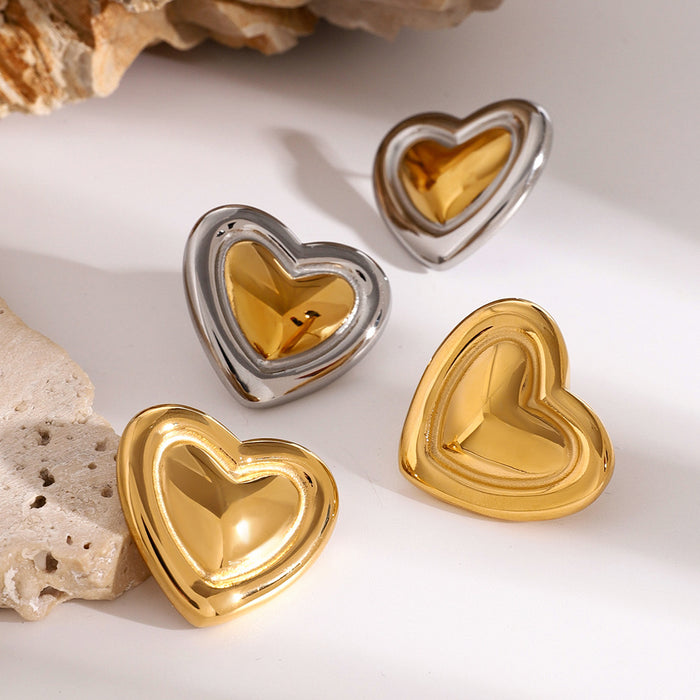 Stainless Steel Heart Stud Earrings - High-End Electroplated Titanium Steel Jewelry