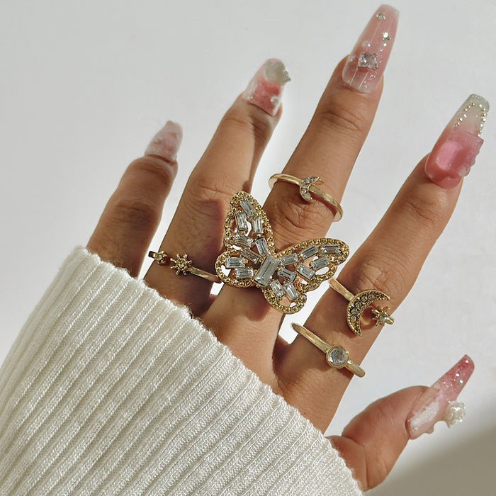 Juego de anillos con forma de mariposa: 8 anillos geométricos con forma de animal para mujer