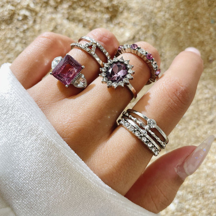 Elegant Gemstone Ring Set - 4-Piece Minimalist High-Quality Rings for Women