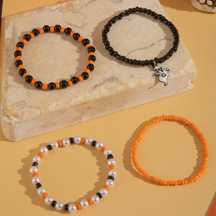 Halloween Ghost Face Bead Bracelet Set - Dark Four-Piece Jewelry