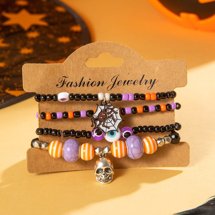 Halloween Skull Bead Bracelet Set - Unique Evil Eye Jewelry