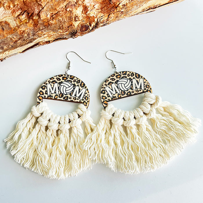 Mother's Day Bohemian Woven Tassel Earrings for Sports Moms, Featuring Baseball and Basketball Designs