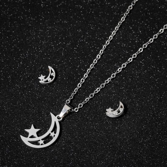 Love heartbeat electrocardiogram earrings necklace set, geometric star moon triangle pendant jewelry