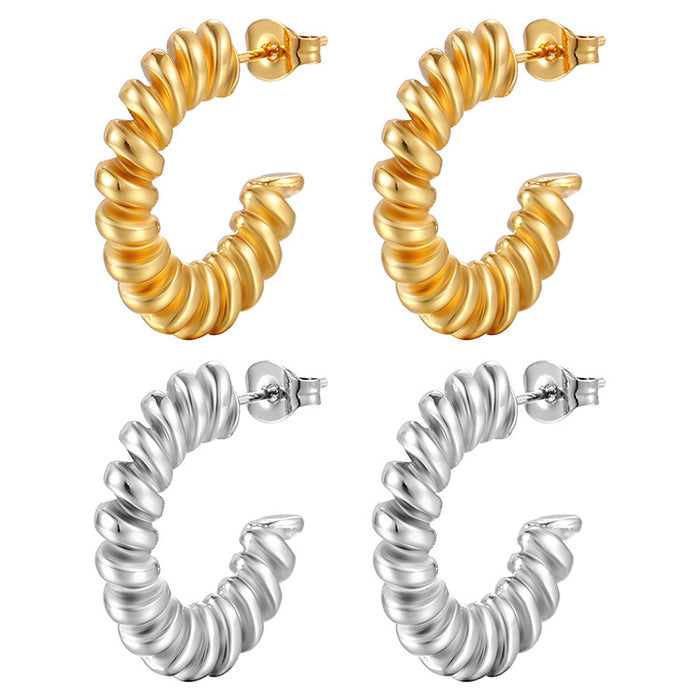 C-shaped thread twist earrings, retro simple titanium steel earrings wholesale