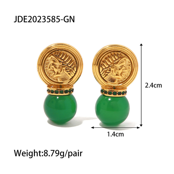 Pendientes colgantes de acero inoxidable verde vintage europeo: joyería de acero de titanio al por mayor
