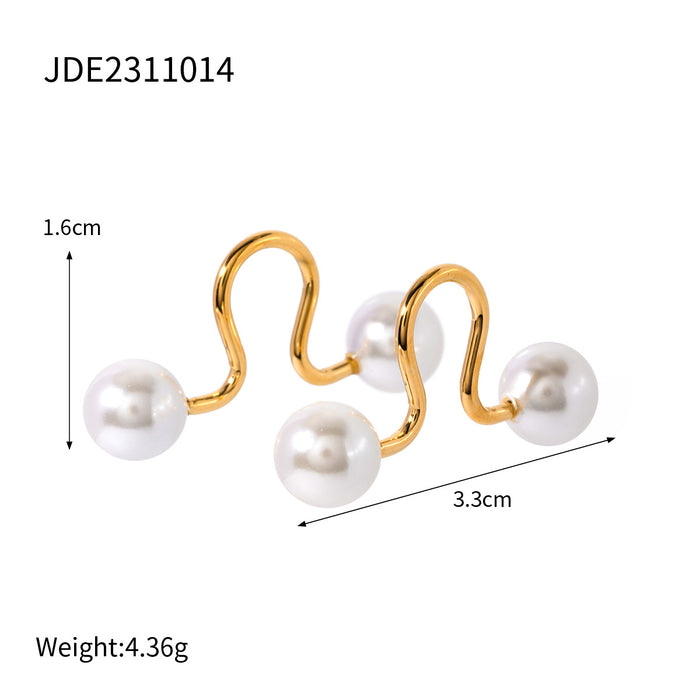 Trending 18K Gold-Plated Stainless Steel Pearl Clip-On Earrings - Symmetrical Minimalist Design for Wholesale