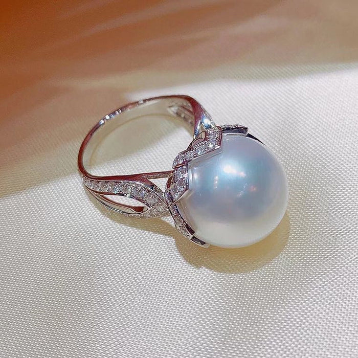 Baroque pearl ring female flower holder light luxury ring