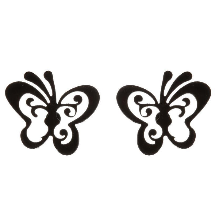 Butterfly earrings, double stainless steel female models small fresh hollow Korean style wings Yiwu small commodity wholesale