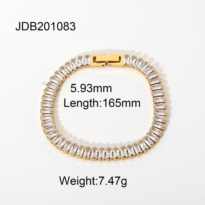 18K Gold Plated Stainless Steel Zircon Inlaid Bracelet - Stylish Fashion Jewelry for Women