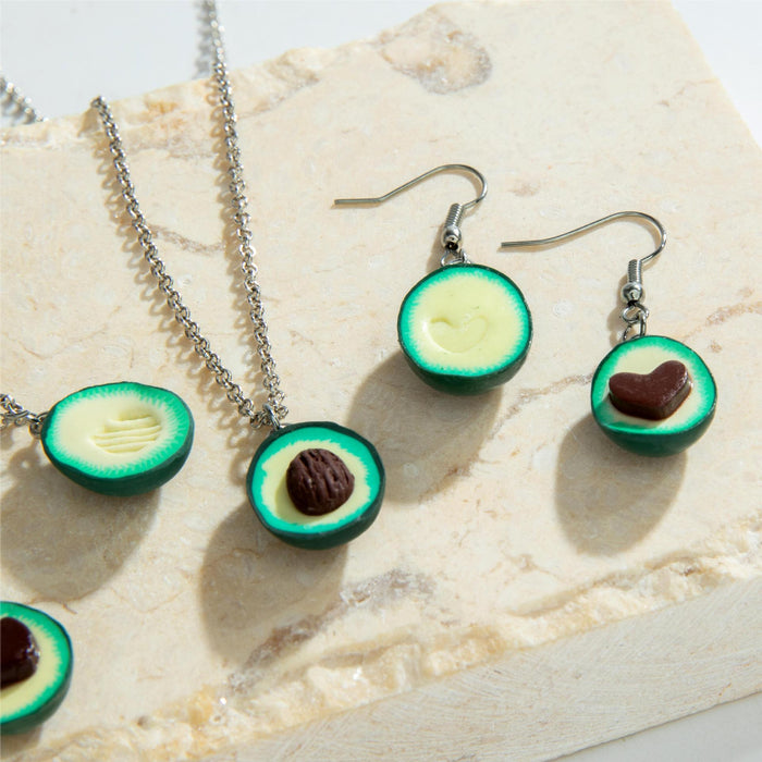 Fresh Avocado Heart Necklace and Earring Set