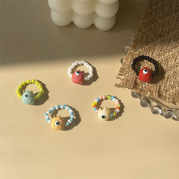 Funny little monster rice bead elastic index finger ring