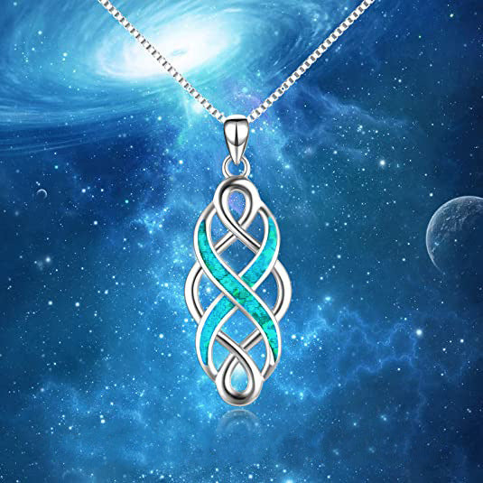 Celtic Knot Imitation Opal Pendant Necklace Geometric Sweater Chain