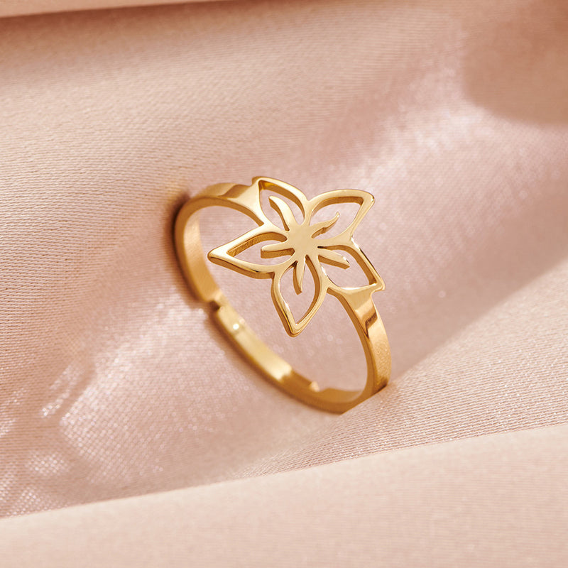 Forest plum blossom ring, Korean stainless steel flower open ring wholesale - wallojewerly 