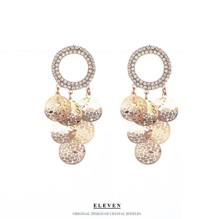 Elegant Hollow Leaf Tassel Earrings - Rhinestone Dangles for a Sophisticated Style