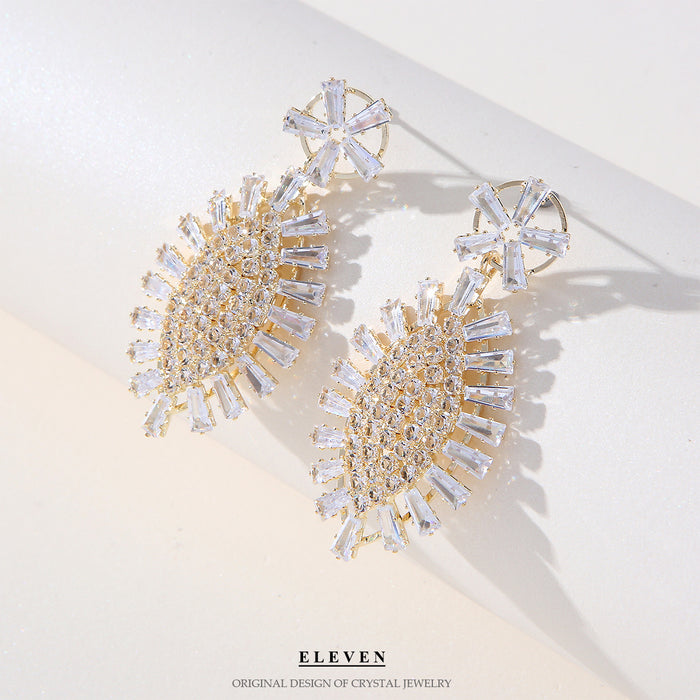 Colorful Zircon Fan Earrings - Heavy Rhinestone Dangles for Fall and Winter