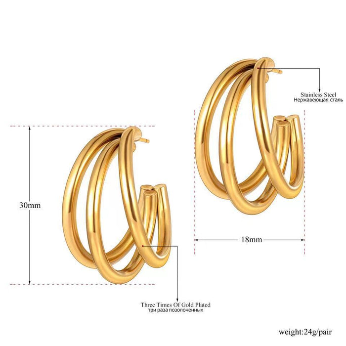 Titanium Steel Multi-layer Round Wire Round Earrings Women's Geometric Gold Plated 18K