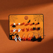 Wholesale Halloween Cartoon Stud Earrings Set - Spooky Pumpkin, Ghost & Bat Alloy Earring Multipack for Women - wallojewerly 