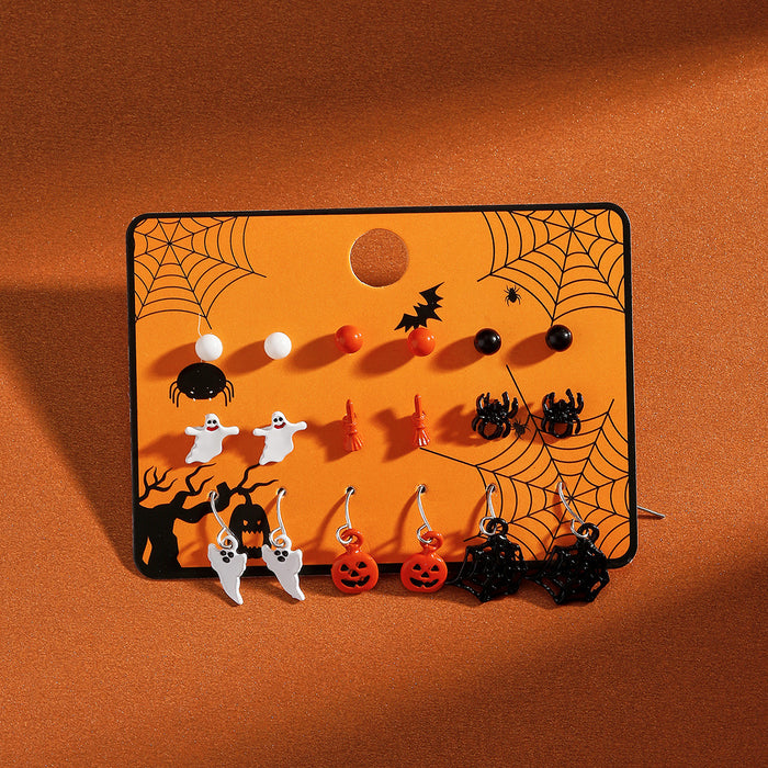 Wholesale Halloween Cartoon Stud Earrings Set - Spooky Pumpkin, Ghost & Bat Alloy Earring Multipack for Women