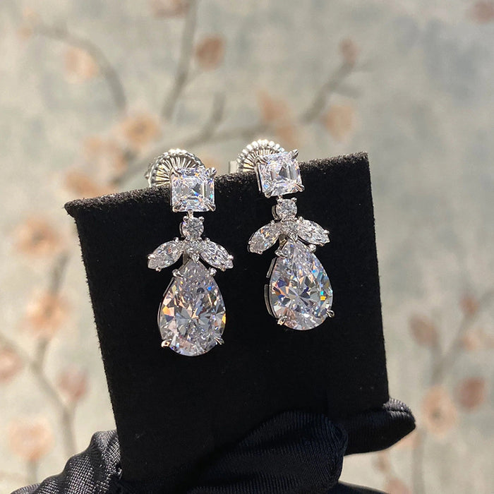 Pendientes de circonitas superbrillantes y exquisitos, accesorios de novia largos y delgados con forma de gota de agua