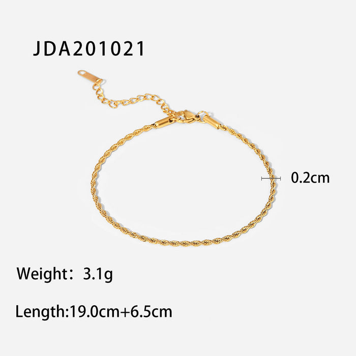 French Style Titanium Steel Anklet - 2mm Gold Twisted Chain Fashion Jewelry for Women